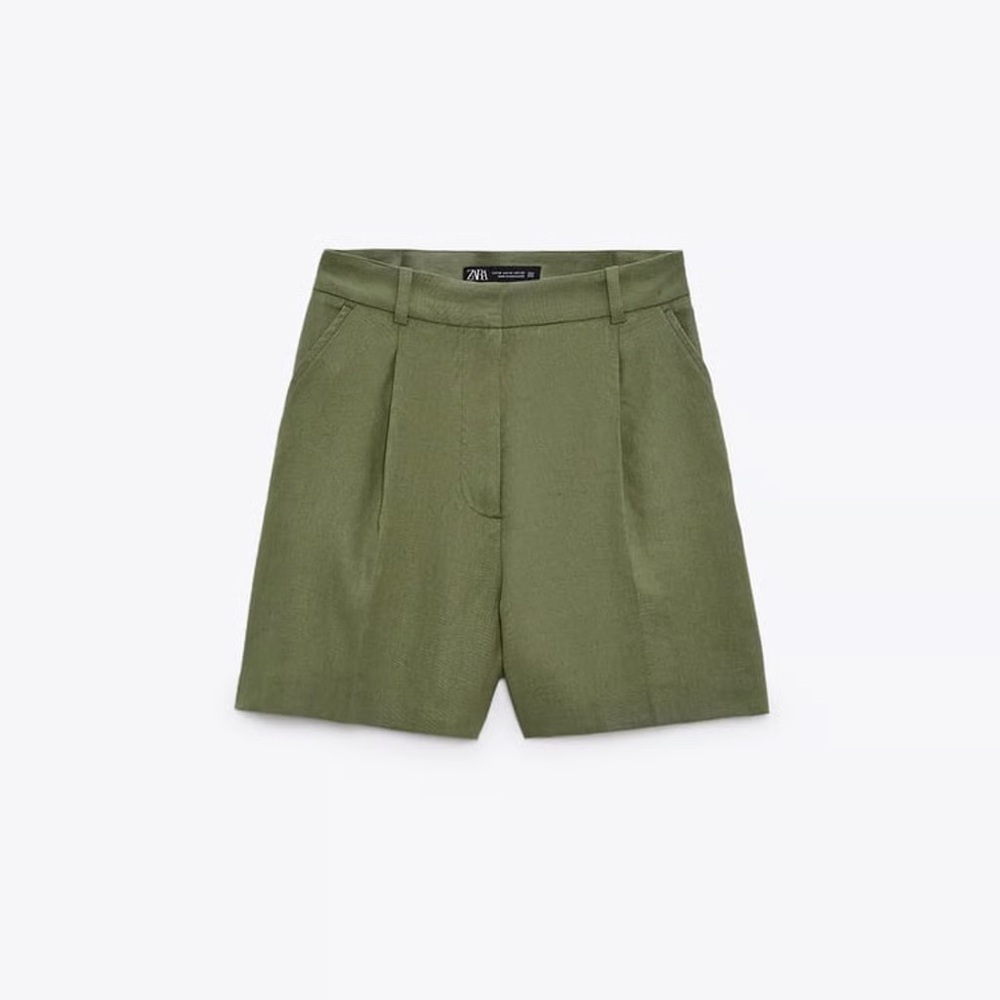 Zara high waist linen blend Bermuda shorts high waisted shorts